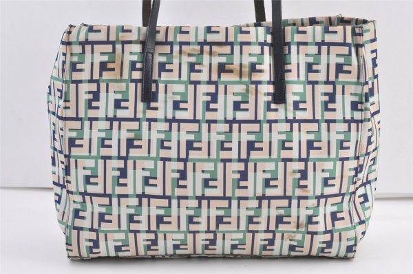 Authentic FENDI Zucca Shoulder Tote Bag Nylon Leather Green Navy 9087J For Cheap