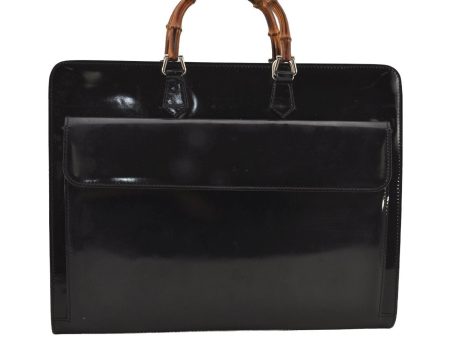 Authentic GUCCI Bamboo 2Way Shoulder Briefcase Business Bag Enamel Black 6407J For Cheap