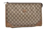 Authentic GUCCI Vintage Clutch Hand Bag Purse GG PVC Leather Brown 0529K For Discount