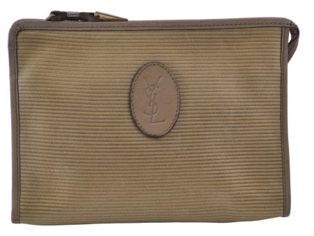 Authentic YVES SAINT LAURENT Clutch Hand Bag Purse PVC Leather Beige 1148K on Sale