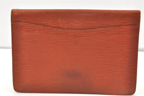 Authentic Louis Vuitton Epi Montaigne 23 Clutch Hand Bag Brown M52663 LV 0192K For Cheap