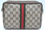 Authentic GUCCI Sherry Line Clutch Hand Bag Purse GG PVC Leather Brown K9487 Discount