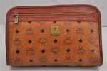 Authentic MCM Vintage Visetos Leather Clutch Hand Bag Purse Brown 9336J on Sale