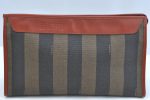 Authentic FENDI Pequin Clutch Hand Bag Purse PVC Leather Brown Black K9672 For Cheap