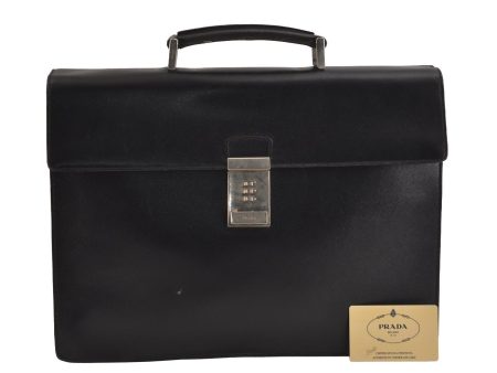 Authentic PRADA Saffiano Leather Nappa Briefcase Business Bag V215 Black 4638J For Sale