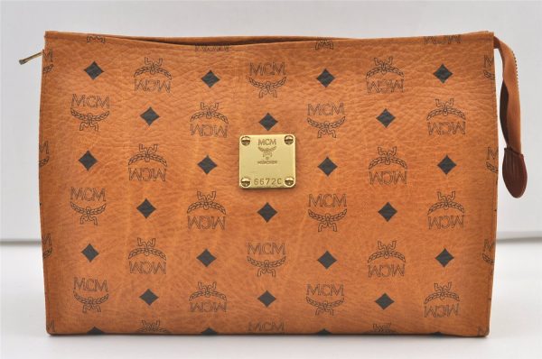 Authentic MCM Vintage Visetos Leather Clutch Hand Bag Purse Brown 1029K Discount