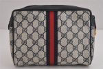 Authentic GUCCI Sherry Line Clutch Hand Bag Purse GG PVC Leather Navy Blue 6311J Supply