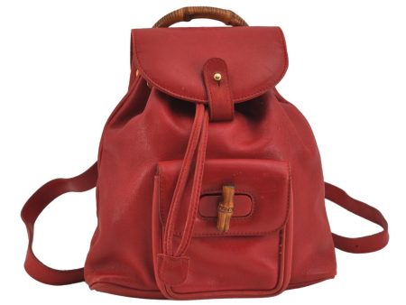 Authentic GUCCI Vintage Bamboo Backpack Purse Leather Red 6136J Online now