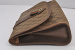 Authentic GUCCI Web Sherry Line Clutch Hand Bag GG PVC Leather Brown Junk 6848J For Cheap