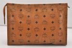 Authentic MCM Vintage Visetos Leather Clutch Hand Bag Purse Brown 6139J Cheap