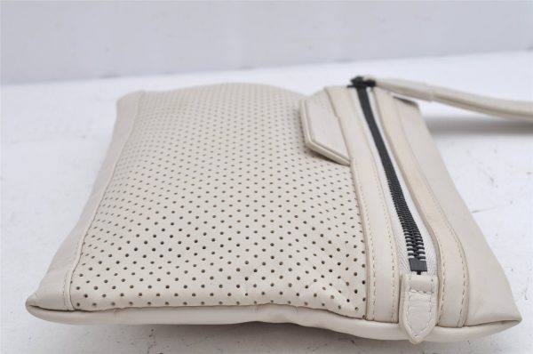 Authentic BOTTEGA VENETA Punching Leather Clutch Hand Bag Purse White 1189K Online