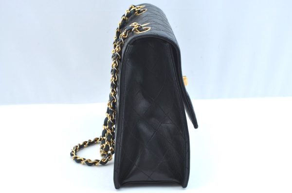 Authentic CHANEL Lamb Skin Matelasse Chain Shoulder Cross Bag Black CC K9263 For Sale