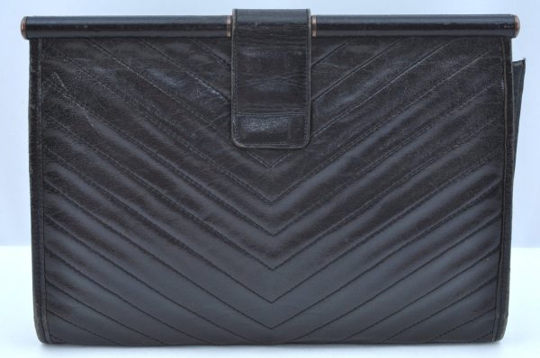 Authentic YVES SAINT LAURENT Clutch Hand Bag Purse Leather Black K9505 Sale