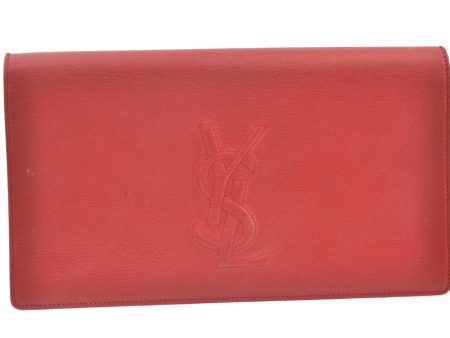 Authentic YVES SAINT LAURENT Belle de Jour Clutch Bag Purse Leather Red 1069K For Sale