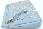 Authentic JIMMY CHOO Star Studs Leather Clutch Bag Purse LightBlue K9652 For Cheap