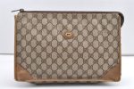 Authentic GUCCI Vintage Clutch Hand Bag Purse GG PVC Leather Brown 0529K For Discount