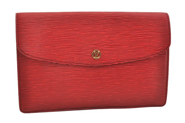 Authentic Louis Vuitton Epi Montaigne 27 Clutch Hand Bag Red M52657 LV 6373J Online now