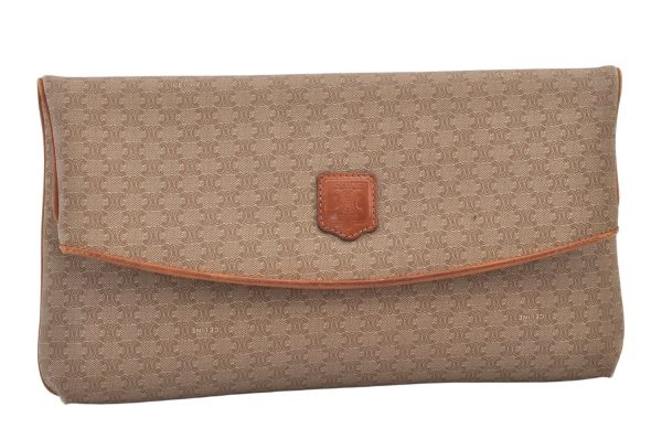 Authentic CELINE Macadam Blason Pattern Clutch Hand Bag PVC Leather Beige 9543J For Sale