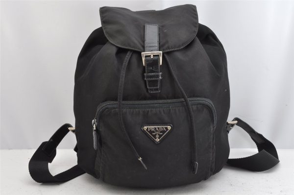 Authentic PRADA Vintage Nylon Leather Drawstring Backpack Black 1555K Online Hot Sale