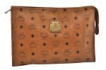 Authentic MCM Vintage Visetos Leather Clutch Hand Bag Purse Brown 6139J Cheap