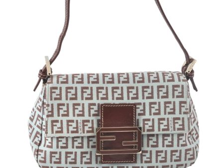 Auth FENDI Zucchino Mamma Baguette Shoulder Bag Canvas Leather Light Blue 9488J on Sale