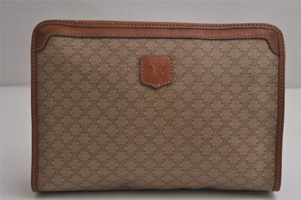 Authentic CELINE Macadam Blason Pattern Clutch Hand Bag PVC Leather Beige 0629K Fashion