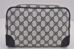 Authentic GUCCI Vintage Clutch Hand Bag Purse GG PVC Leather Navy Blue 9094J Fashion