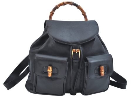 Authentic GUCCI Bamboo Backpack Leather Black K9650 Sale