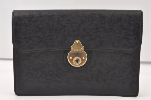 Authentic Burberrys Vintage Leather Clutch Hand Bag Purse Black 9743J Discount