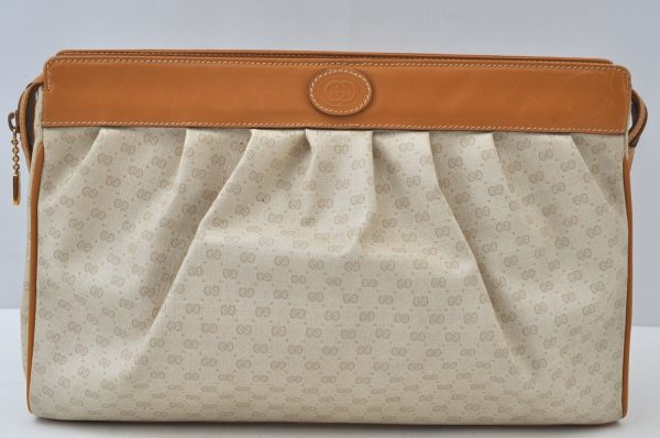 Authentic GUCCI Micro GG PVC Leather Clutch Hand Bag White L0001 Online now