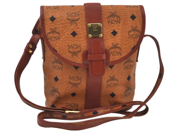 Authentic MCM Visetos Leather Vintage Shoulder Cross Body Bag Purse Brown K9825 For Sale