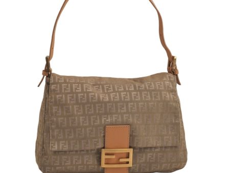 Auth FENDI Zucchino Mamma Baguette Shoulder Bag Canvas Leather Beige 0157K Online Hot Sale