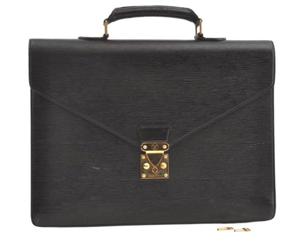 Authentic Louis Vuitton Epi Porte Documents Voyage Briefcase M59162 Black 9098J Online Hot Sale