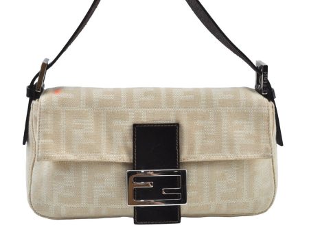 Auth FENDI Zucca Mamma Baguette Shoulder Bag Canvas Leather Beige K9476 Fashion