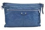 Authentic BALENCIAGA Clip M Logo Clutch Bag Leather 373834 Blue K9699 For Cheap