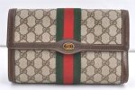 Authentic GUCCI Web Sherry Line Clutch Hand Bag Purse GG PVC Leather Brown 9357J Fashion