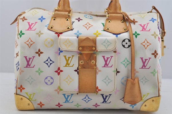 Auth Louis Vuitton Monogram Multicolor Speedy 30 Hand Bag White M92643 LV 5226J For Cheap