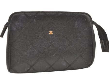 Authentic CHANEL Vintage Calf Skin Bicolore Pouch Purse Black Junk 0879K Online Hot Sale