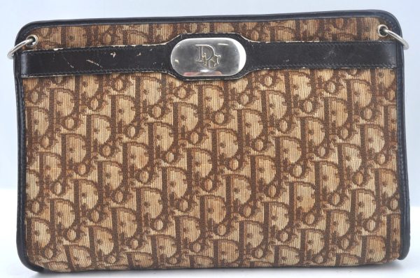 Authentic Christian Dior Trotter Clutch Bag Purse Canvas Leather Brown K9820 For Sale