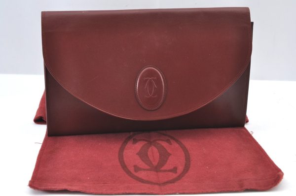 Authentic Cartier Must de Cartier Clutch Bag Leather Bordeaux Red K9596 Online Hot Sale