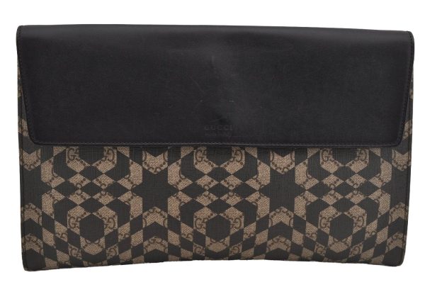 Authentic GUCCI GG Caleido Clutch Documents Case PVC Leather 406725 Black 5930J Hot on Sale