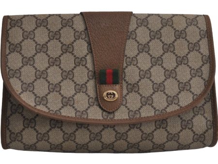 Authentic GUCCI Web Sherry Line Clutch Hand Bag Purse GG PVC Leather Brown 7977J For Cheap